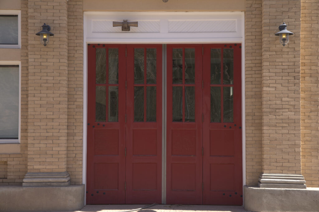 Two red doors in the fire department of Clifton, AZ