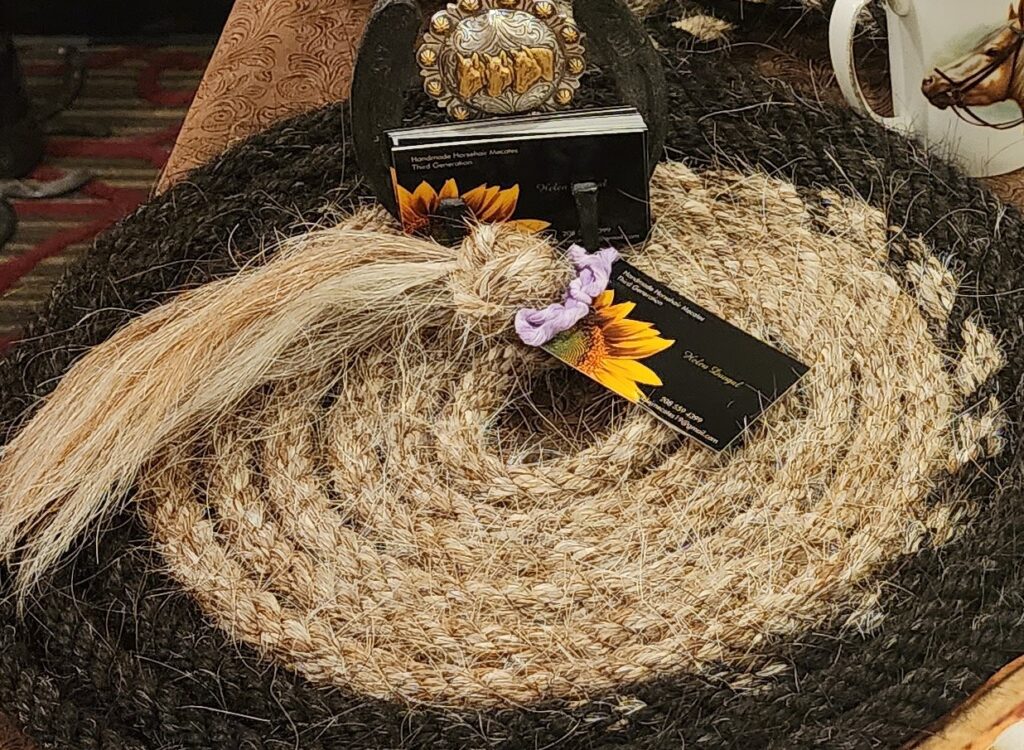 natural ad black colored horse hair spun and braided into a mecate